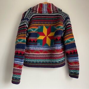 Casual Corner Cardigan Sweater M Shetland Wool Southwest Print Aztec Concho